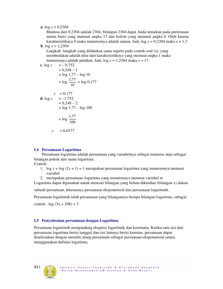Aplikasi fungsi logaritma dan persamaan eksponen dalam Aplikasi fungsi logaritma dan persamaan eksponen dalam