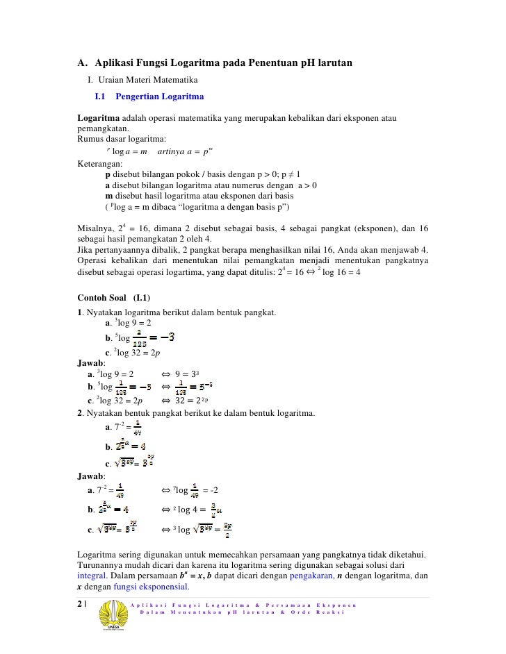 Aplikasi fungsi logaritma dan persamaan eksponen dalam 