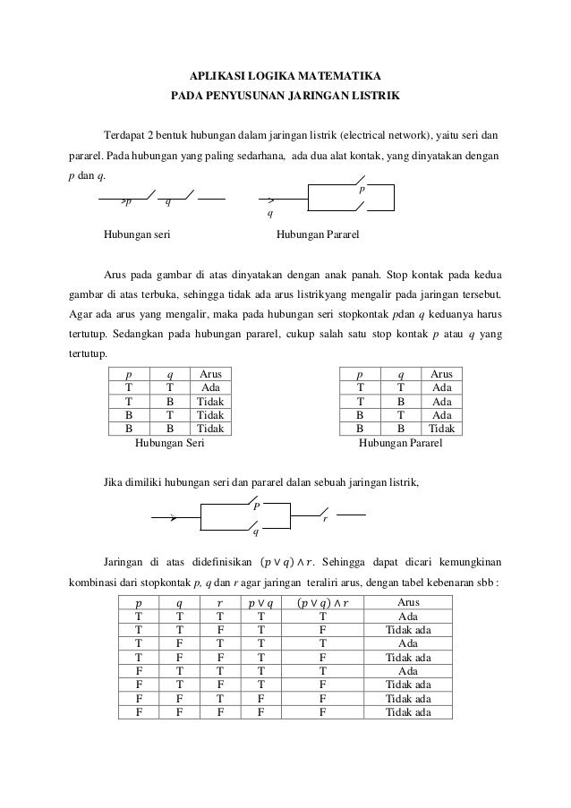 aplikasi logika matematika pada penyusunan jaringan listrik