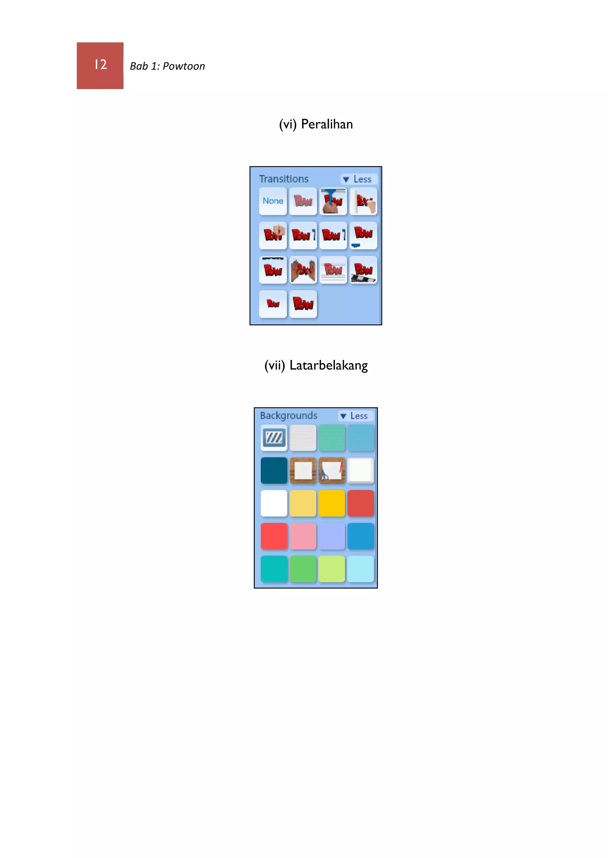12 Bab 1: Powtoon
(vi) Peralihan
(vii) Latarbelakang
 
