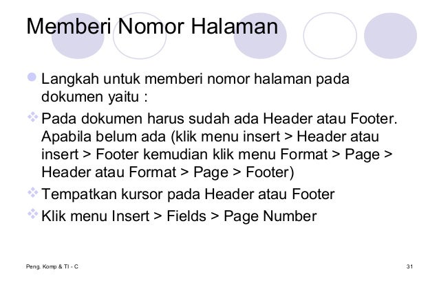 Memberi Nomor Halaman Landscape | aplikasi pengolah kata Memberi Nomor Halaman Landscape | aplikasi pengolah kata