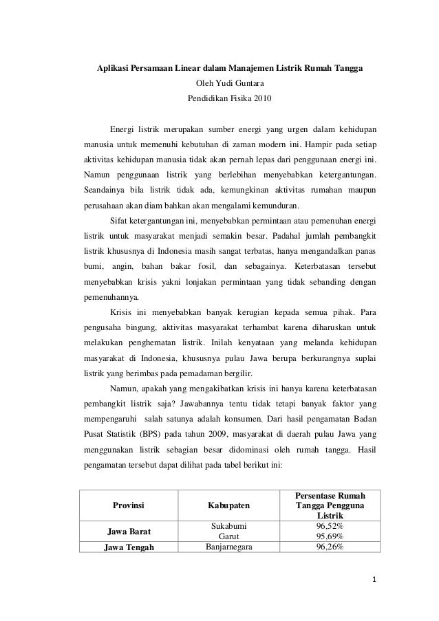 Aplikasi Persamaan Linear Dalam Manajemen Listrik Rumah Tangga