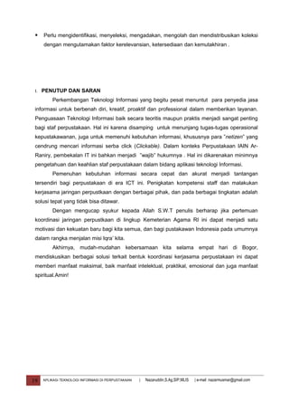 Aplikasi teknologi informasi perpustakaan | DOC