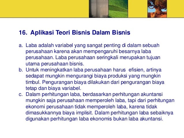 Aplikasi teori biaya dalam bisnis