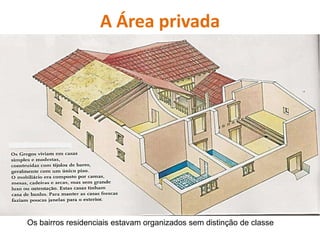 A Área privada
Os bairros residenciais estavam organizados sem distinção de classe
 