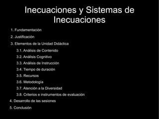 Inecuaciones y Sistemas de Inecuaciones  1. Fundamentación    2. Justificación  3. Elementos de la Unidad Didáctica ,[object Object]