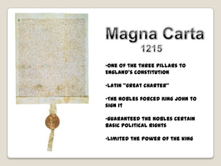 Magna Carta1215One of the three pillars to England’s constitution