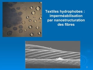 Textiles hydrophobes :  imperméabilisation par nanostructuration des fibres 