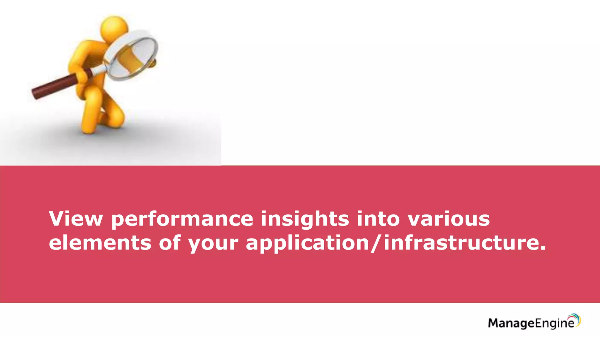 Discovery & mapping
View performance insights into various
elements of your application/infrastructure.
 