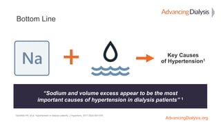 AdvancingDialysis.org
Bottom Line
+ Key Causes
of Hypertension1
“Sodium and volume excess appear to be the most
important ...