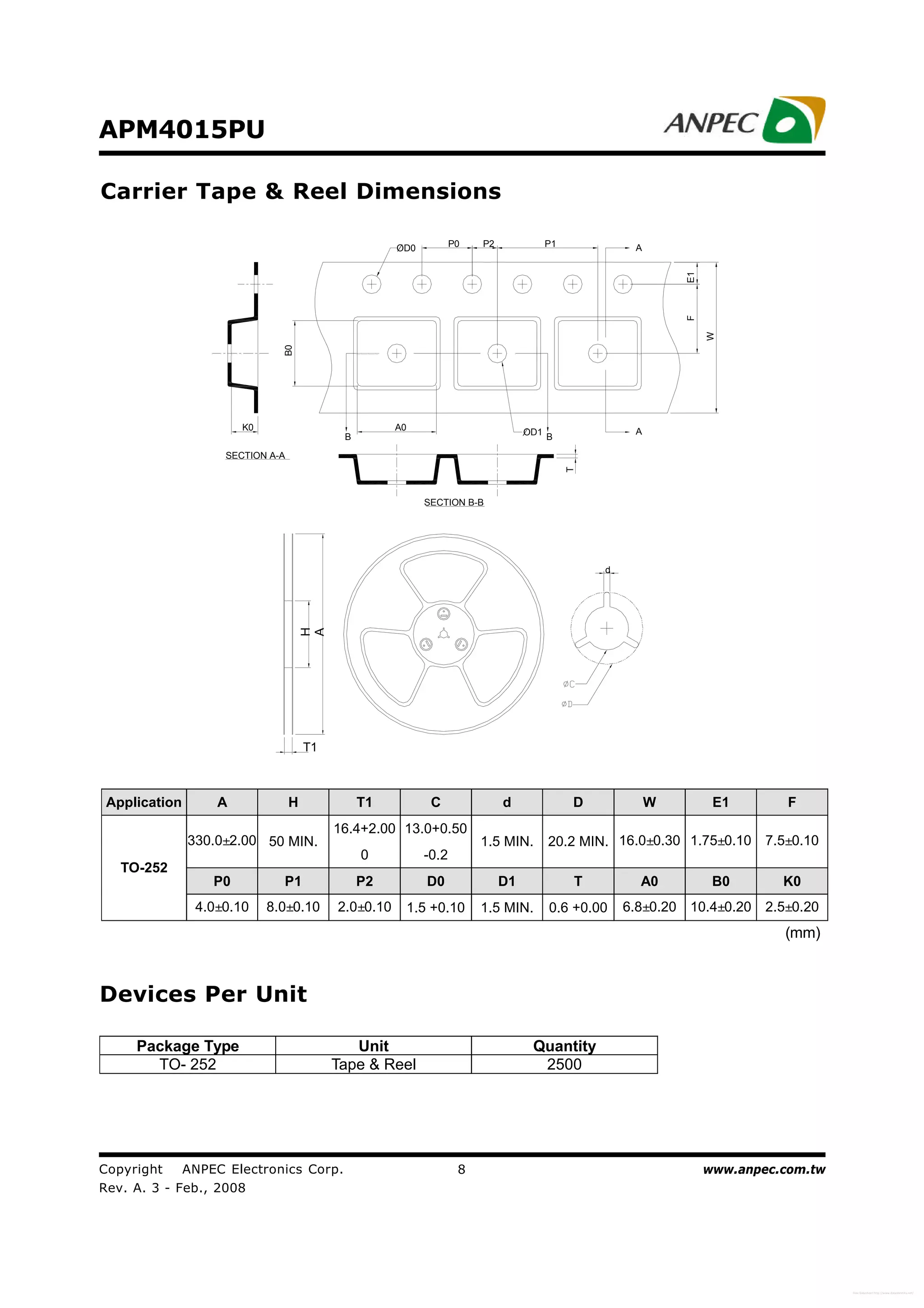 Original P-Channel Mosfet APM4015P APM4015 4015 TO-252 New ANPEC | PDF