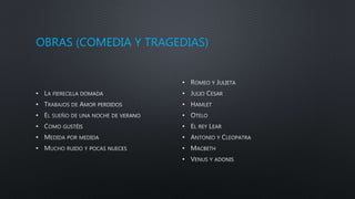 OBRAS (COMEDIA Y TRAGEDIAS)
•
•
•
•
•
•
•
•
•
•
•
•
•
•
 