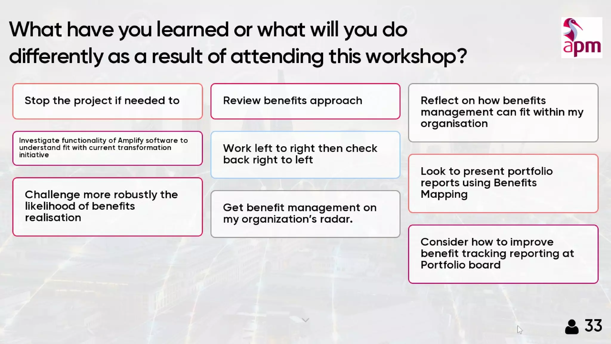 APM Prioritise your portfolio using benefits management framework. 