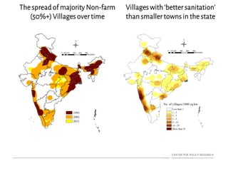 The spread of majority Non-farm
(50%+) Villages over time
Villages with ‘better sanitation’
than smaller towns in the state
 