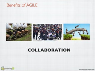 Beneﬁts of AGILE

COLLABORATION

www.projec)ngit.com

 