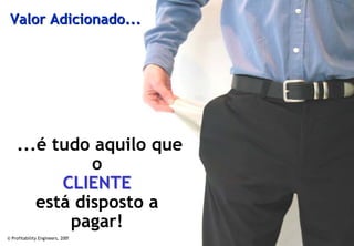 Valor Adicionado...




    ...é tudo aquilo que
              o
          CLIENTE
       está disposto a
           pagar!
© Profitability Engineers, 2009
 