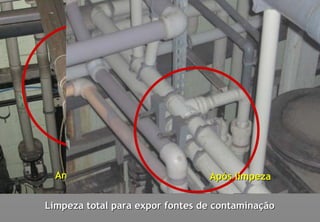 Antes da limpeza               Após limpeza

Limpeza total para expor fontes de contaminação
 