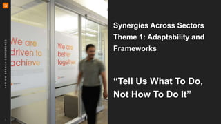 Synergies Across Sectors
Theme 1: Adaptability and
Frameworks
“Tell Us What To Do,
Not How To Do It”
A
P
M
N
W
B
R
A
N
C
H
C
O
N
F
E
R
E
N
C
E
1
 