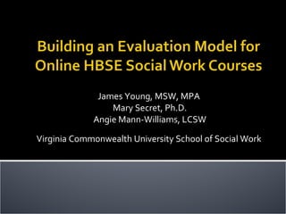 James Young, MSW, MPA Mary Secret, Ph.D. Angie Mann-Williams, LCSW Virginia Commonwealth University School of Social Work 