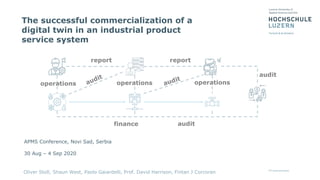 The successful commercialization of a
digital twin in an industrial product
service system
Oliver Stoll, Shaun West, Paolo Gaiardelli, Prof. David Harrison, Fintan J Corcoran
APMS Conference, Novi Sad, Serbia
30 Aug – 4 Sep 2020
 