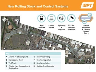 A
B
C
D
F
E
H
G
SER
PSD
New
vehicles
Control
System
Signalling
&
Telecoms
CCTV &
Security
Systems
Station
Equipment
& Platform
Screen
Doors
New Rolling Stock and Control Systems
11
 