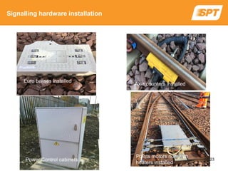 Signalling hardware installation
Axle counters installed
Euro balises installed
Points motors now with
heaters installed
Power Control cabinets 23
 