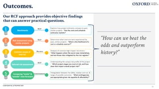 CONFIDENTIAL & PROPRIETARY
Outcomes.
“How can we beat the
odds and outperform
history?”
Our RCF approach provides objective findings
that can answer practical questions.
52
 