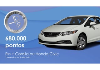 680.000
pontos
Pin + Corolla ou Honda Civic
* Necessário ser Trader Gold
 