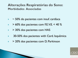    ~ 50% do pacientes com insuf. cardíaca
   > 60% dos pacientes com F.E.V.E. < 40 %
   > 30% dos pacientes com HAS

   30-50% dos pacientes with Card. Isquêmica
   > 20% dos pacientes com D. Parkinson
 