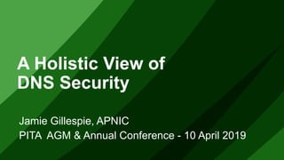 A Holistic View of
DNS Security
Jamie Gillespie, APNIC
PITA AGM & Annual Conference - 10 April 2019
 