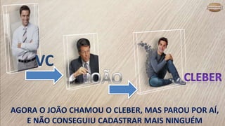 VC
AGORA O JOÃO CHAMOU O CLEBER, MAS PAROU POR AÍ,
E NÃO CONSEGUIU CADASTRAR MAIS NINGUÉM
 