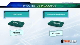 www.totalnippo.com.br
PACOTES DE PRODUTOS
COMBO 15 TRAVESEIRO1 TRAVESEIRO
R$ 290,00 R$ 3750,00
 