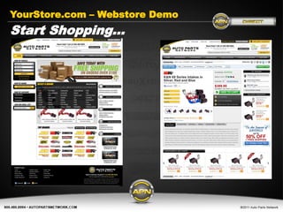 YourStore.com – Webstore Demo
Start Shopping…




        Get Connected today…

           www.AutoPartsNetwork.com
 