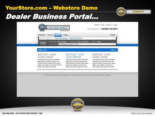 YourStore.com – Webstore Demo
Dealer Business Portal…




        Get Connected today…

           www.AutoPartsNetwork.com
 