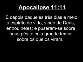 Apocalipse 11:11
E depois daqueles três dias e meio
o espírito de vida, vindo de Deus,
entrou neles; e puseram-se sobre
  seus pés, e caiu grande temor
     sobre os que os viram.
 