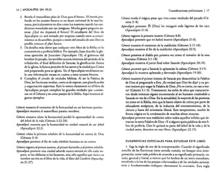 16

I APOCALIPSIS

SIN VELO

2. Revela el maravilloso plan de Dios para el futuro. El interés profundo en los sucesos futuros es un deseo universal de la raza humana, particularmente en días como los nuestros cuando las condiciones mundiales son tan inseguras. Mucha gente pregunta ansiosa: ¿Qué me deparará el futuro? El estudiante del libro de
Apocalipsis no será tomado por sorpresa cuando estos acontecimientos se desarrollen, porque a través del estudio de este libro es
posible conocer el plan futuro.
3. Da detalles más claros que cualquier otro libro de la Biblia en lo
concerniente a profecía bíblica. Por ejemplo, Juan describe la gloriosa aparición de Jesucristo (Apocalipsis 19), el gobierno del
hombre de pecado, los terribles acontecimientos del período de la
tribulación, el final definitivo de Satanás, la glorificación futura
de la iglesia, la futura posición de los santos y la ciudad que Cristo
está preparando para su iglesia. Sin el Apocalipsis tendríamos solo una información escasa en cuanto a estos sucesos futuros.
4. Completa el círculo de verdades bíblicas. Al ser la Palabra de
Dios, las Escrituras revelan, como es de esperar, una planificación
y organización supremas. Esto lo vemos claramente en el libro de
Apocalipsis porque completa las grandes verdades que comienzan en el Génesis y en otros pasajes de la Biblia. Aquí tenemos algunos ejemplos:
.

Génesis muestra el comienzo de la humanidad en un hermoso paraíso.
Apocalipsis muestra e! maravilloso paraíso venidero.
Génesis muestra cómo la humanidad perdió la oportunidad de comer
de! árbol de la vida (Génesis 3:22-24).

Apocalipsis muestra que la humanidad en verdad comerá de ese árbol
(Apocalipsis 22:2).

Génesis relata la primera rebelión de la humanidad en contra de Dios
(Génesis 3-4)
Apocalipsis promete el fin de toda rebelión humana en su contra.
Génesis registra al primer asesino, al primer borracho y al primer rebelde.
Apocalipsis promete una ciudad adonde nunca entrará en ella nada impuro, ni los idólatras ni los farsantes, sino sólo aquellos que tienen su
nombre escrito en el libro de la vida, el libro del Cordero (Apocalipsis 21:27).

Consideraciones preliminares

I 17

Glnesis revela el trágico pesar que vino como resultado del pecado (Génesis 3-4).
Apocalipsis promete: Él [Dios] les enjugará toda lágrima de los ojos
(Apocalipsis 21:4).

Ghusis registra la primera muerte (Génesis 4:8).
Apocalipsis promete que no habrá muerte (Apocalipsis 21 :4).
Glnesis muestra el comienzo de la maldición (Géneses 3:15-18).
Apocalipsis muestra el fin de la maldición (Apocalipsis 22:3).
Glnesis presenta al diablo por primera vez como el tentador de la raza
humana (Génesis 3:1-18).

Apocalipsis muestra el juicio final sobre Satanás (Apocalipsis 20: 1O).
Glnesis promete que a Satanás le aplastarán la cabeza (Génesis 3:15).
Apocalipsis lo muestra aplastado y derrotado (Apocalipsis 19:20).
Glnesis muestra el primer intento de Satanás por desacreditar la Palabra
de Dios al preguntarle a Eva: ¿Es verdad que Dios les dijo? y su primer intento por negar la Palabra de Dios: ¡No es cierto, no van a morir! (Génesis 3:1-5). Tristemente, los miles de años que transcurrieron desde entonces siguen encontrando al ser humano creyéndole a
Satanás en vez de a Dios. En la actualidad, la mayoría de las personas
no creen en la Biblia, sino que la hacen objeto de crítica por parte de
educadores escépticos, de la industria del entretenimiento, de la
ciencia y hasta del ministerio liberal. Este escepticismo, resultó de
forma trágica en la condenación de muchas almas incautas.
Apocalipsis promete una maldición sobre todos aquellos infieles que detractan la santa Palabra de Dios: «y si alguno quita palabras de este libro de profecía, Dios le quitará su parte del árbol de la vida y de la
ciudad santa, descritos en este libro» (Apocalipsis 22: 19).

SUGERENCIAS ESPECIALES PARA ESTUDIAR ESTE LIBRO

1. Siga la regla de oro de la interpretación: Cuando e! significado
sencillo de las Escrituras tiene sentido común, no busque otra interpretación; tome cada palabra de acuerdo a su significado primario, común, general y literal, a menos que los hechos de un texto inmediato,
estudiado a la luz de los pasajes relacionados y de las verdades axiomáticas y fundamentales indiquen claramente lo contrario. Esta regla

 