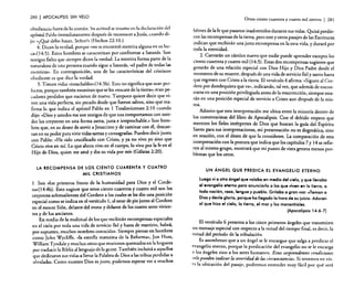 280

I APOCALIPSIS

SIN VELO

Otros ciento cuarenta y cuatro mil siervos

I

281

obediencia fuera de lo común. Su actitud se resume en la declaración del
apóstol Pablo inmediatamente después de reconocer a Jesús, cuando di.
jo: «¿Qué debo hacer, Señor?» (Hechos 22: 1O.)
4. Dicen la verdad. porque "no se encontró mentira alguna en su boca,.(14:5). Estos hombres se caracterizan por confrontar a Satanás. Son
testigos fieles que siempre dicen la verdad. La mentira forma parte de la
naturaleza de una persona cuando sigue a Satanás, «el ~adre de to.d~s las
mentiras». En contraposición, una de las características del cristiano
obediente es que dice la verdad.
5. Tienen vidas «intachables•• (14:5b). Esto no significa que sean perfectos, porque también necesitan que se les «rescate de I~ tierra»: eran p~­
cadores perdidos que nacieron de nuevo. Tampoco qUIere ~eclr que VIven una vida perfecta, sin pecado desde que fueron salvos, S1l10 que reafirma lo que indica el apóstol Pablo en 1 Tesalonicenses 2: 1O cuando
dijo: "Dios y ustedes me son testigos d: que n~s comportamos con ustedes los creyentes en una forma santa. Justa e irreprochable> Son hombres que, en su deseo de servir a Jesucristo y de caminar con él, ?e~can­
san en su poder para vivir vidas santas y consagradas. Pu~den dec.lr Junto
con Pablo: «He sido crucificado con Cristo, y ya no VIVO yo S1l10 que
Cristo vive en mí. Lo que ahora vivo en el cuerpo, lo vivo por la fe en el
Hijo de Dios, quien me amó y dio su vida por mí» (Gálatas 2:20).

héroes de la fe que pasaron inadvertidos durante sus vidas. Quizá perdieron las recompensas de la tierra. pero este y otros pasajes de las Escrituras
indican que recibirán una justa recompensa en la otra vida, y durará por
toda la eternidad.
2. Cantarán un cántico nuevo que nadie puede aprender excepto los
ciento cuarenta y cuatro mil (14:3). Estas dos recompensas sugieren que
gozarán de una relación especial con Dios Hijo y Dios Padre desde el
momento de su muerte, después de una vida de servicio fiel y santo hasta
que regresen con Cristo a la tierra. El versículo 4 afirma: «Siguen al Cordero por dondequiera que va», indicando, tal vez, que además de encontrarse en una posición privilegiada antes de la resurrección, siempre estarán en una posición especial de servicio a Cristo aun después de la misma.
Admito que esta interpretación me ubica entre la minoría dentro de
los comentaristas del libro de Apocalipsis. Con el debido respeto que
merecen los fieles intérpretes de Dios que buscan la guía del Espíritu
Santo para sus interpretaciones, mi presentación no es dogmática, sino
en oración, con el deseo de que la consideren. La comparación de esta
interpretación con la postura que indica que los capítulos 7 y 14 se refieren al mismo grupo, mostrará que mi punto de vista genera menos problemas que los otros.

LA RECOMPENSA DE LOS CIENTO CUARENTA Y CUATRO
MIL CRISTIANOS

UN ÁNGEL QUE PREDICA EL EVANGELIO ETERNO

l. Son «los primeros frutos de la humanidad para Dios y e~ Cordero»(I4:4b). Esto sugiere que estos ciento cuarenta y cu~tro mil so~.los
creyentes sobresalientes del Cordero a los cuales se l~ ~IO una posición
especial como se indica en el versículo 1, al estar de pie Junto al Co.r~ero
en el monte Sión, delante del trono y delante de los cuatro seres VIVien-

Luego vi a otro óngel que volaba en medio del cielo, y que llevaba
el evangelio eterno para anunciarlo a los que viven en la tierra, a
toda nación, raza, lengua y pueblo. Gritaba a gran voz: "Teman a
Dios y denle gloria, porque ha llegado la hora de su juicio. Adoren
al que hizo el cielo, la tierra, el mar y los manantiales.
(Apocalipsis 14:6-7)

tes y de los ancianos.
.
En medio de la multitud de los que recibirán recompensas especiales
en el cielo por toda una vida de servicio fiel y hasta de martirio, habrá,
por supuesto, muchos nombres conocidos. Siempre pienso en hombres
como [ohn Wyclilfe. «la estrella matutina de la Reforma», Jan Huss,
William Tyndale y muchos otros que murieron qu~m~dos~n la hoguera
por traducir la Biblia al lenguaje de la gente. T a~blén 1I1c!ulfá a aq~ellos
que dedicaron sus vidas a llevar la Palabra de DIOS a las tribus perdidas u
olvidadas. Como nuestro Dios es justo, podemos esperar ver a muchos

El versículo 6 presenta a los cinco primeros ángeles que transmiten
un mensaje especial con respecto a la mitad del tiempo final. es decir. la
mitad del período de la tribulación.
Es asombroso que a un ángel se le encargue que salga a predicar el
evangelio eterno, porque la predicación del evangelio no se le encarga
a los ángeles sino a los seres humanos. Estas sorprendentes condiciones
1010 pueden indicar la severidadde las circunstancias. Si tenemos en vista la ubicación del pasaje. podremos entender muy fácil por qué será

 