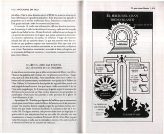 418

El gran trono blanco

I APOCALIPSIS SIN VELO

mil a ños.» Vale la pena destacar qu e en el 20: 1210s muertos a los que se
hace referencia son "grandes y pequeños». Esto abarcaría a los "grandes y
pequeños» en el sentido intelectual, físico, finan ciero o cualquier otro.
Este grupo incluirá a todos los muertos sin Jesucristo.
El versículo 13 añade más información: "El mar devolvió sus mu ertos; la muerte y el infierno devolvieron los suyos; y cada uno fue juzgado
según lo que había hecho. » El mar devo lverá a todos los que se ahogaron
o a qu ienes los enterraron en el agua y que nunca aceptaron a Jesucri sto .
"La muerte» representa a la tumba, "el infierno» el lugar de tormento
ad onde han ido sus espíritus ah ora. Lo que nos enseñan estos dos versículos es que podemos espe rar un a resurrecci ón física que una a los
muertos, ya sea a sus cenizas en una tumba, en un mausoleo, en la tier ra
o en el mar. Esas cen izas resuci tará n y se unirán al alma y al espíritu qu e
se levanta rán del lugar de torment o, y resucitados comparecerán ante el
gra n tro no blanc o.

SE ABRE EL LIBRO QUE REGISTRA
LAS ACCIONES DE LOS HOMBRES

A esta alt ura encontramos que se abre un conjunto de libros y un libro.
Fíjese en las palabras del versículo 12: "Se abrieron unos libros , y luego
Otro, qu e es el libro de la vida .» Para identificar a estos otros "libros» de be mos salir de n uestro texto y trasladarnos a Otro pasaje de la Palabra de
Dios. Gál atas 3:1Ocont iene la descripci6n del segundo libro por el cual
será juzga da la raza hu mana. Los que hayan vivido co nocie ndo la ley de
D ios será n juzgados po r él. A men os que la gente acep te la misericordia '
de D ios en la perso na de su Hijo, no hay manera en la q ue p uedan ser
justificados: "P ues todos han pecado y están privados de la gloria de
Dios» (Romanos 3:23).
Apocalipsis 20: 12 indica que algunos de los libros qu e se en cuentran
en este gran trono blanco serán los libros de las acciones de las personas.
porque "los muertos fueron juzga dos según lo que habían hecho, con forme a lo que estaba escrito en los libros». Lo mismo se dice en el versículo 13b . De alguna man era, cada perso na debe tener un ángel que registra todo lo que esa persona hace en esta vida. En relaci6n con este
pensamiento, es bueno considerar Eclesiastés 12: 14: "Pues Dios juzgará
toda obra. buena o mala. aun la realizada en secrero.» En esta hora final
se abrirán los libros de las acciones de cada uno.

LIBRO DE~
LAVIDA
Apocalipsis
20:15

EL SEOL - EL HADES

LOSl.lBROS D~

LASACCIONES
DELOSHOMBRES
ApoclJlip. i.
20:/ 2·/3
ELUIlRO
DE LAVIDA
DEL CORDERO

Apoculipsis
2/ :27

LA LEY
Gá lata>

3: /0

:j

I 419

 