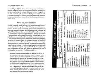 118

I APOCALIPSIS

El rapto antes de la tribulación

SIN VELO

escritos del apóstol Pablo. Este cuadro revela que al unir rodas las 1'10
mesas de la segunda venida, la Biblia enseña que existe una venida en
dos fases. La primera es la venida en el aire para arrebatar a su iglesia antes de la tribulación, y la segunda describe la gloriosa venida, cuando
vuelve a la tierra a buscar a todos los demás luego del periodo de la tribulación, antes de establecer su reino de mil años (temas que estudiaremos
en este libro).
RAPTO: ¿QUÉ QUIERE DECIR?

Estudiar la segunda venida de Cristo y los sucesos futuros tal como se
nos revelan en los libros proféticos de la Biblia es un tema perfectamente
legítimo. No solo porque su venida se menciona trescientas dieciocho
veces, sino porque ocupa gran parte del ministerio de enseñanza del
apóstol Pablo. El primer libro que se escribió del Nuevo Testamento fue
1 Tesalonicenses, dirigido a una pequeña iglesia griega en la ciudad de
Tesalónica. Pablo estuvo allí solo durante tres semanas hasta que unos
judíos furiosos lo sacaron fuera de la ciudad. Mientras tanto, enseñó que
Cristo volvería y arrebataría a los cristianos de este mundo para que se
fueran con él a la casa del Padre. Sin embargo, cuando se fue, algunos de
los miembros murieron. Como resultado, estos cristianos nuevos quedaron perplejos con respecto al estado en el que se encontraban sus hermanos muertos, entonces le escribieron una carta pidiéndole una explicación. 1 Tesalonicenses es la respuesta de Pablo. En ella, da la descripción más detallada del rapto de la iglesia que se encuentra en toda la
Escritura. Lea con atención 1 Tesalonicenses 4: 13-18.
Hermanos, no queremos que ignoren lo que va a pasar con los que ya
han muerto, para que no se entristezcan como esos otros que no tienen
esperanza. ¿Acaso no creemos que Jesús murió y resucitó? Así también
Dios resucitará con jesús a los que han muerto en unión con él. Conforme a lo dicho por el Señor, afirmamos que nosotros, los que estemos
vivos r hayamos quedado hasta la venida del Señor, de ninguna manera
nos adelantaremos a los que hayan muerto. El Señor mismo descenderá
del cielo con voz de mando. con voz de arcángel y con trompeta de
Dios, y los muertos en Cristo resucitarán primero. Luego los que estemos vivos, los que hayamos quedado, seremos arrebatados junto con
ellos en las nubes para encontrarnos con el Señor para siempre. Por lo
tanto, anímense linos a otros con estas palabras.

I

11Y

 