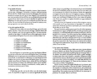 140

I APOCALIPSIS

SIN VELO

3. Las señales del juicio
«Del trono salían relámpagos, estruendos y truenos» Aquí se mencionan tres cosas: «relámpagos», «estruendos» y «truenos», todos provenientes
del trono de Dios. Desde tiempos remotos, los relámpagos y los truenos se
asociaron al concepto de juicio; por lo tanto, llegarnos a la conclusión de
que, como provienen del trono de Dios, son un preludio del juicio que está
a punto de caer sobre la tierra, tal como lo describen los capítulos 6-19.
Debiéramos recordar que los juicios de la tribulación provienen del trono
de Dios. No son el resultado del mal que un ser humano le ocasiona a otro,
sino que aparecen como juicios directos de Dios.
4. Los siete espíritus de Dios
«Delante del trono ardían siete antorchas de fuego, que son los siete
espíritus de Dios.» Estas siete antorchas de fuego, ardiendo delante del
trono, se definen como «los siete espíritus de Dios». Ya vimos esta descripción en Apocalipsis 1:4, adonde Juan se refiere según parece a las siete características del Espíritu Santo tal como se revela en Isaías 11:2:
l.
2.
3.
4.
5.
6.
7.

el Espíritu del Señor
el Espíritu de sabiduría
el Espíritu de entendimiento

el Espíritu de consejo
el Espíritu de poder
el Espíritu de conocimiento
el Espíritu de temor del Señor

«Los siete Espíritus» no quiere decir que sean siete Espíritus diferentes, sino que son las siete características del Espíritu Santo. Sin embargo,
debiéramos tener en cuenta que estas características no se limitan a su tarea en el cielo, su tarea durante la tribulación o su tarea durante la era de'
la iglesia, sino que son una parte eterna del Espíritu Santo. Por lo tanto,
cuando somos llenos del Espíritu Santo, además del fruto del Espíritu
que encontramos en Gálatas 5:22, debiéramos esperar que se manifiesten estas características: sabiduría, entendimiento. consejo, poder, co- '.
nocirniento y reverencia ante el Señor.
5. El mar de vidrio
«y había algo parecido a un mar de vidrio, como de cristal transparente.» Es imposible ser dogmático en cuanto al significado del mar de

El trono de Dios

I

141

vidrio, aunque uno puede llegar a la conclusión de que tiene la finalidad
de transmitir estabilidad, porque un mar de vidrio es un mar calmo, que
no se encrespa por los vientos ni las tormentas. Existen dos sugerencias
con respecto al mar de vidrio en sí: (1) la iglesia en reposo, o (2) la Palabra de Dios, idea que se desprende del mar de vidrio en el Templo de Salomón, que simbolizaba la Palabra de Dios como medio de santificación. Por lo tanto, purificó a su iglesia «lavándola con agua mediante la
palabra» (Efesios 5:26).
En las Escrituras, por lo general, un mar se refiere a la gente, y esto está de acuerdo con lo que encontramos en Apocalipsis 15, cuando los
santos de la tribulación que fueron martirizados por el anticristo están
de pie sobre un mar de vidrio.
En aquel momento, pudiera parecer que el mar de vidrio representaba el fundamento seguro, la Palabra de Dios, el medio que tenemos para
purificarnos. La estabilidad habla de la completa santificación y de la seguridad de los creyentes. Una de las cosas que hace tambalear nuestra
confianza o nuestro sentido de seguridad es el pecado. La lucha que se
desarrolla en las vidas de los creyentes entre el viejo y el nuevo hombre,
hace que anhelen la santificación definitiva, cuando ya no serán arrastrados por los vientos de la vida. Aquí vemos a los creyentes de la tribulación después del arrebatamiento, de pie sobre un fundamento sólido y
calmo, el mar de vidrio.
6. Los cuatro seres vivientes
«En el centro, alrededor del trono, había cuatro seresvivientes cubiertos
de ojos por delante y por derras,» Para los lectores de la KJV es una lástima
que los traductores interpretaran la palabra griega que se usa aquí (zoa) como «Bestia». Esta palabra, de donde proviene nuestro vocablo «zcologfa»,
se traduce mejor como «seres vivientes» o «animales», Al fijarnos en la descripción de estas criaturas, descubrimos que tienen característicasanimales.
Estos cuatro seres vivientes son serafines, a los cuales Isalas describe en su
visión del trono de Dios (Isaías6:1-3). Tienen seisalasy exclaman: «Santo,
santo, santo es el Señor Todopoderoso."
Existen muchas órdenes de ángeles lideradas por los ancianos, pero
sobre los ancianos hay serafines, y son tan solo cuatro. Pareciera que están ocupados en la adoración a Dios constantemente, pero la forma que
tienen sugiere que también tienen otras tareas que realizar. Debido a sus
características, bien puede ser que sean los líderes de los reinos que representan. Por ejemplo, fíjese en sus formas:

 