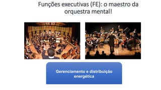 Funções executivas (FE): o maestro da
orquestra mental!
Gerenciamento e distribuição
energética
 