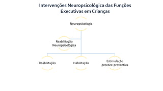 Neuropsicologia
Reabilitação Habilitação
Estimulação
precoce-preventiva
Reabilitação
Neuropsicológica
Intervenções Neuropsicológica das Funções
Executivas em Crianças
 
