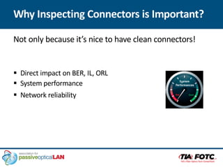 Why Inspecting Connectors is Important?
Not only because it’s nice to have clean connectors!
§ Direct impact on BER, IL, ORL
§ System performance
§ Network reliability
 