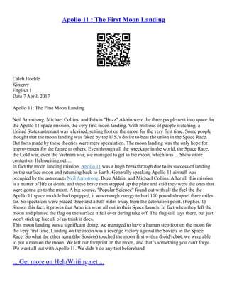 Apollo 11 Essay | PDF