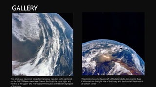 GALLERY
This photo was taken not long after translunar injection and is centered
on the Gulf Of Mexico near New Orleans. East is at the upper right and
north is at the upper left. The Yucatan Pennisula is in the lower right part
of the image
This photo shows the Spacecraft-LM Adapter (SLA) above center. Baja
California is on the right side of the image and the Yucatan Penninsula is
at bottom center
 