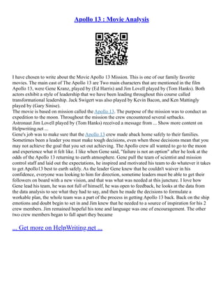 Apollo 13 Essay | PDF