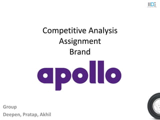 Competitive Analysis
Assignment
Brand
Group
Deepen, Pratap, Akhil
 