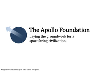 A hypothetical business plan for a future non-profit
The Apollo Foundation
Laying the groundwork for a
spacefaring civilization
 