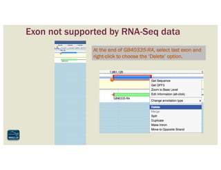 Fix remaining non-canonical splice site
Now, on the other offending exon (was first exon of GB40336-RA), use RNA-seq reads...