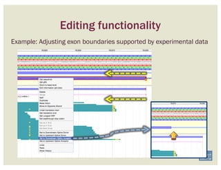 Editing functionality
Example: Adjusting exon boundaries supported by experimental data
 